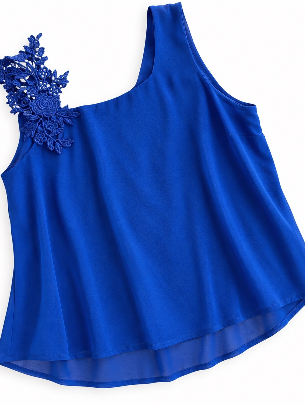 Women’s One-Shoulder Lace Applique Tank Top - Royal Blue